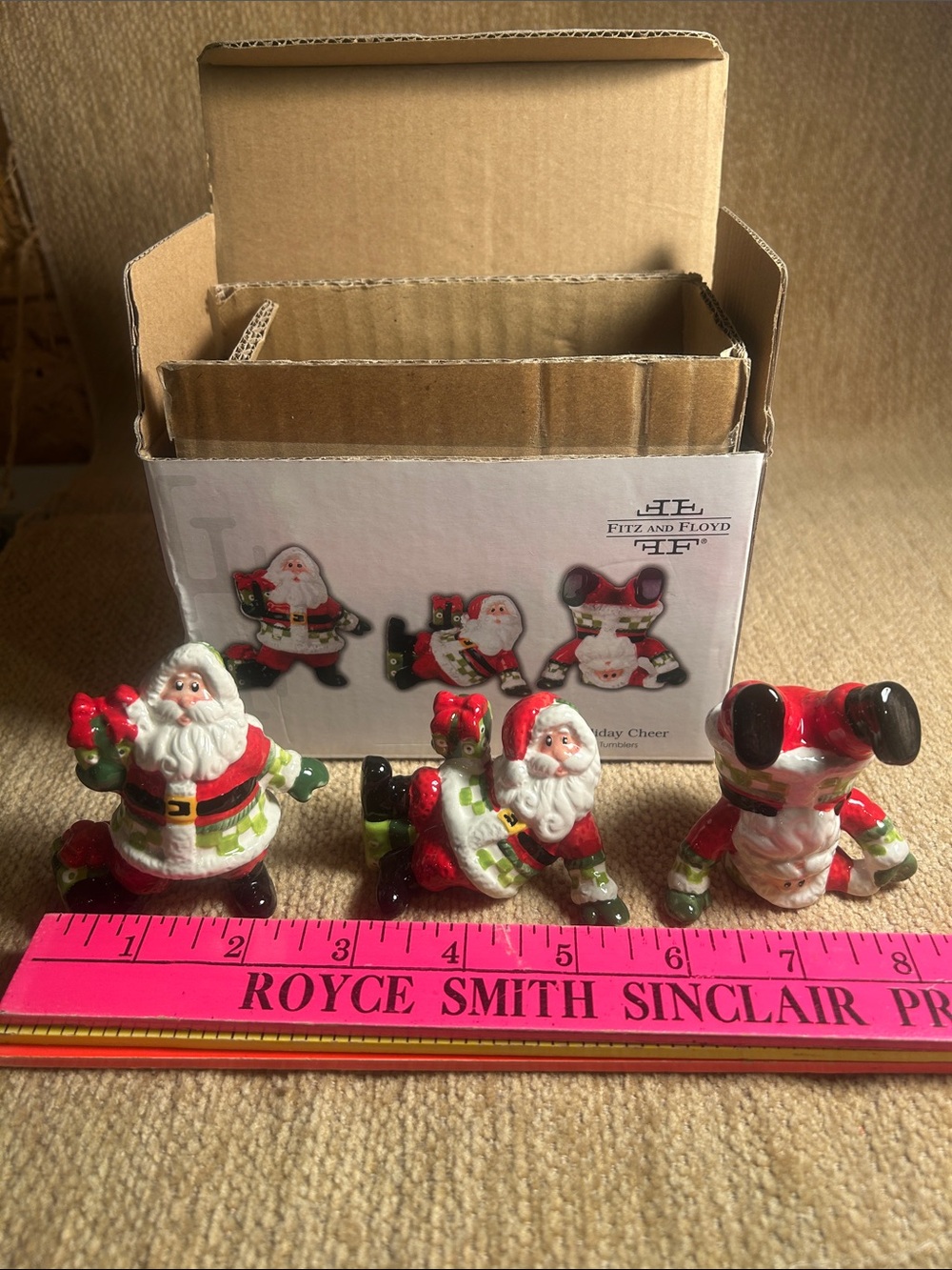 Fitz and Floyd Red, White and Green Santa Figurine Set